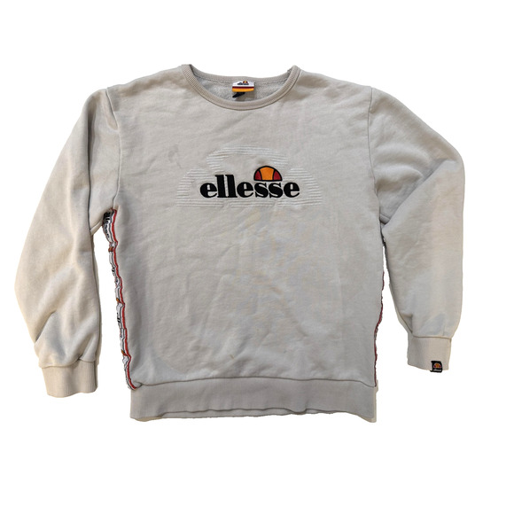 Ellesse Sweatshirt Mens Medium Gray Crewneck Embroidered Logo Tape Side Stripe - Picture 1 of 9